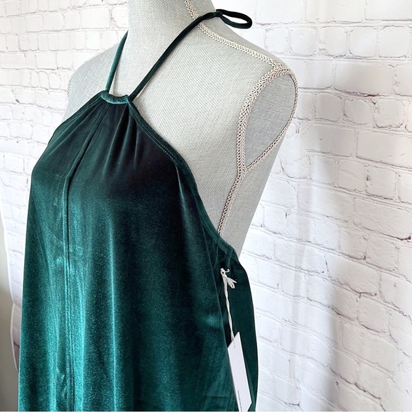 REFORMATION Green Velvet Front Slit Halter Plus Size Formal Prom Dress - Picture 7 of 12